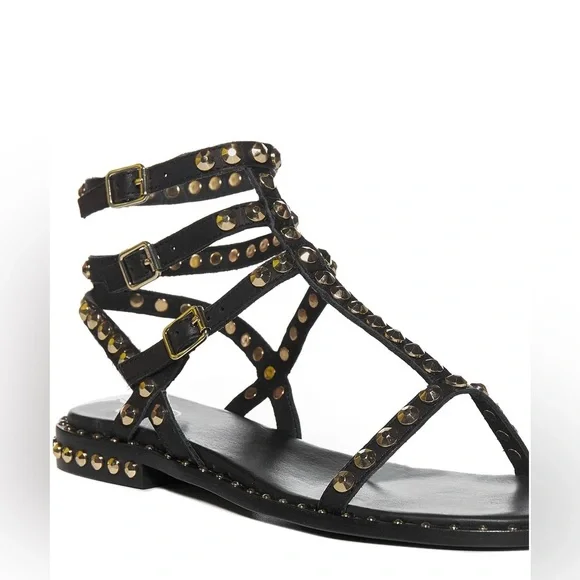 NEW Ash Play Stud Leather Embellished Sandals Black Gold Size 37 US 7 - Picture 4 of 8